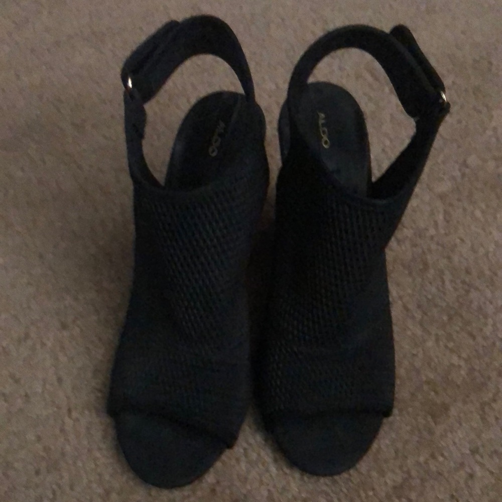 Aldo size 7 black bootie with peep toe